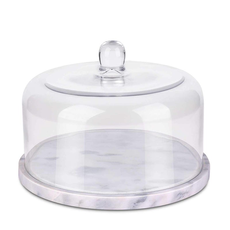 Flexzion Marble Cheese Holder Cake Stand with Lid Glass Cover, Cheese Dome, Cake Saver Serving Platter, Stone Cake Stand Cutting Board Slab for Kitchen, Dining Room Bakery Pastries Display, 8.7 Inches - Image 2